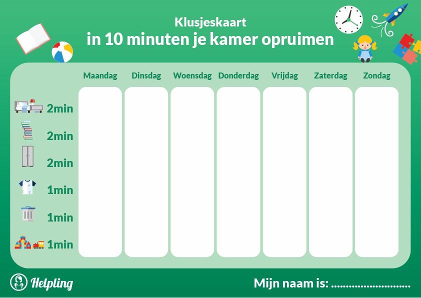 klusjeskaart voor kinderen gedragskaart